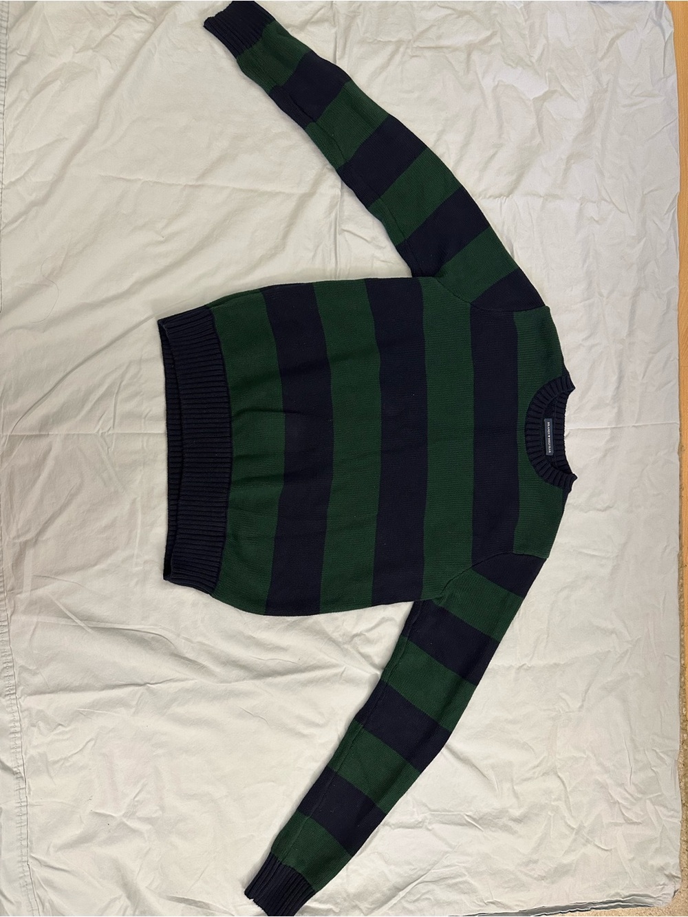 Brandy Melville Green & Navy Striped Crewneck Sweater